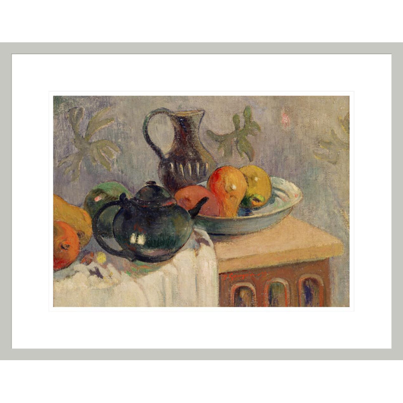 «Teiera brocca e frutta» par Paul Gauguin - Impression sur toile encadrée, 17.16" H x 21.75" W