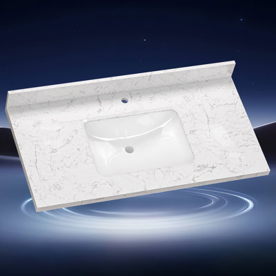 42 In. W X 22 In. D Cultured Marble White Rectangular Single Sink Bath Vanity Top Countertop In Carrara White