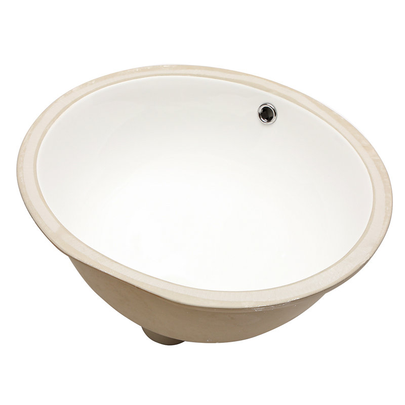 19"X16" White Ceramic Oval Undermount Bathroom Sink With Overflow