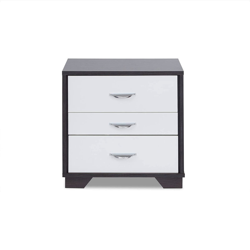 Table de chevet moderne avec 3 tiroirs pratiques blancs et noirs à finition moderne