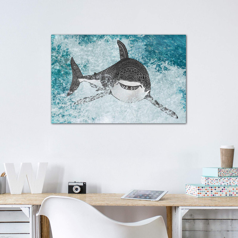 Shark par Angelika Parker - impression d'art graphique, Pas de tapis, Toile tendue, H 8 po x l 12 po x P 0,75 po
