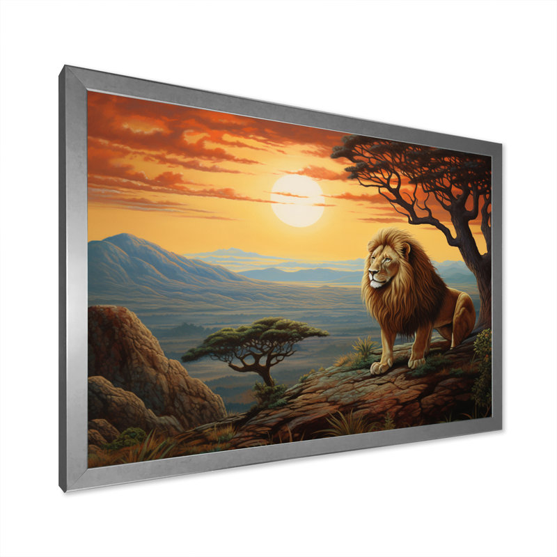 " Lion Surreal Savannah Surrealistic III ", H 12 po x l 20 po x P 1 po, Cadre simple argenté