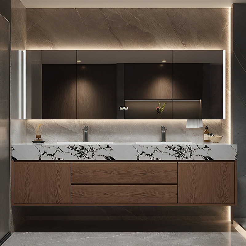 Modern light luxury smart bathroom cabinet, 21.65" H x 74.8" W x 21.65" D, Walnut