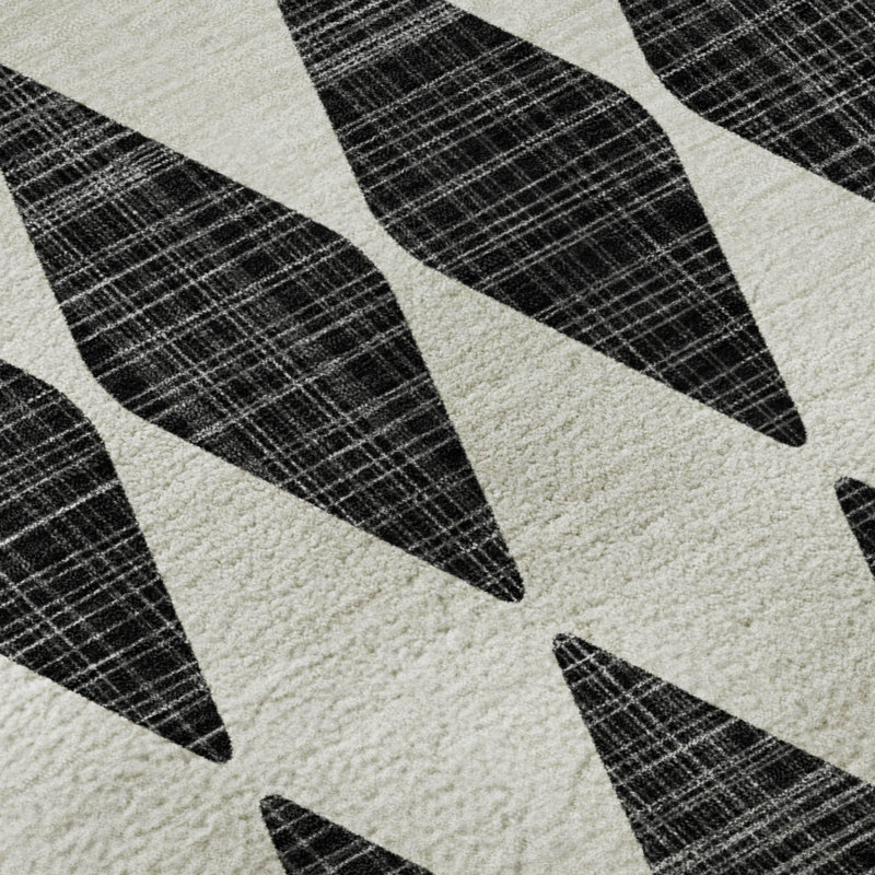 Premium Machine Washable Cerrito AMF578 Black Rug, Rectangle 1'8" x 2'6"