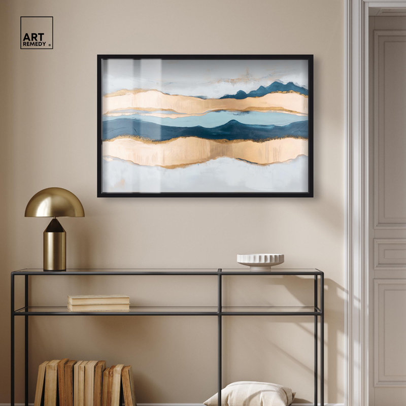 «Blue Ridge I Shadowbox Print», art mural bleu par Art Remedy, H 25 po x l 37 po, Noir