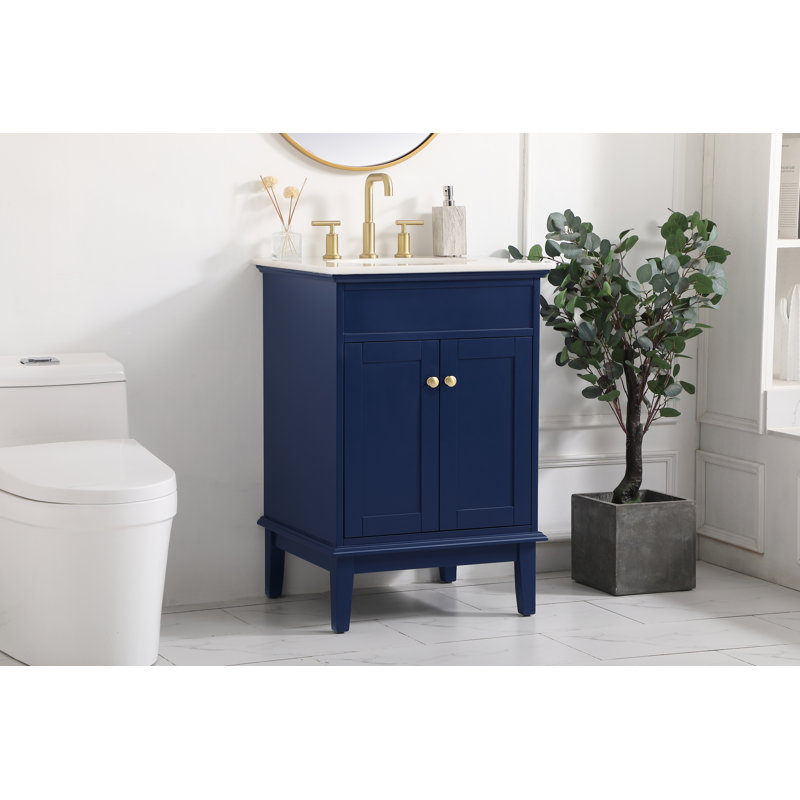 24'' Single Bathroom Vanity with Marble Top, Blue