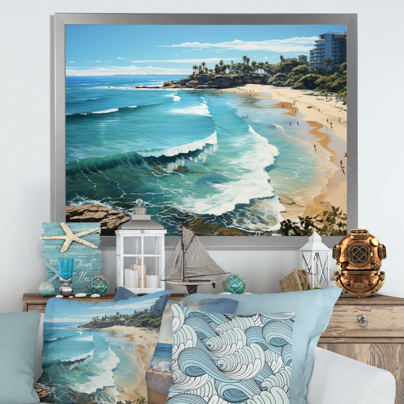 Beach Surfers Paradise III, reproduction d'art sur toile, H 34 po x l 44 po x P 1,5 po, Cadre photo argenté