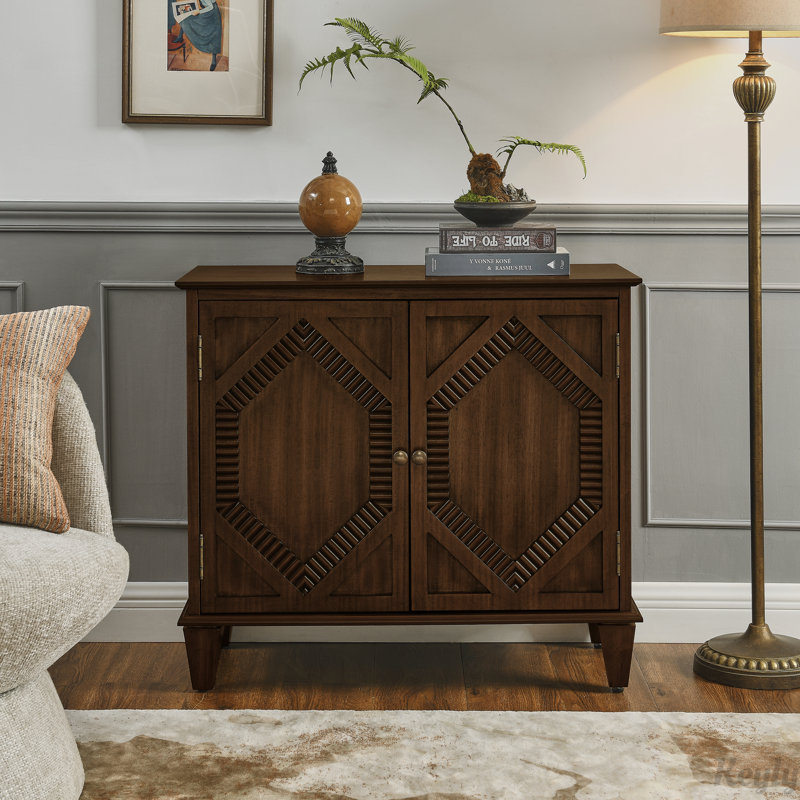 Buffet rétro 33,6 "en bois avec rangement, Noyer