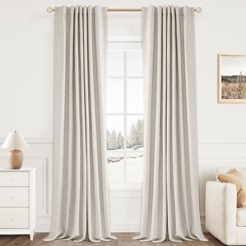 Graciella Thermal Insulated Faux Linen Textured 100% Blackout Curtains for Bedroom Living Room Back Tab/Rod Pocket, Beige