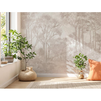 Neutral Sepia Forest Wall Mural | Tree Landscape Wallpaper | Non-Woven or Peel and Stick