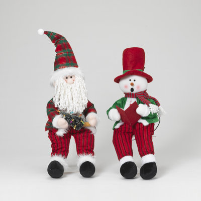 Frosted 22 in H USB Electric Animated Fabric Sitting Santa and Snowman