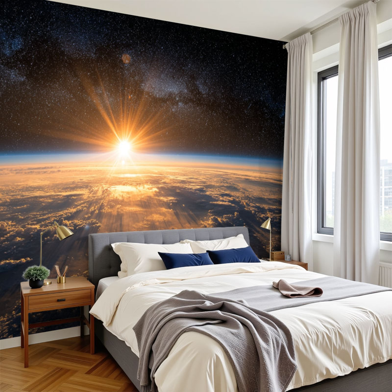 Papier peint adhésif auto-adhésif moderne pour la chambre à coucher Peel and Stick L 96 po x l 69 po avec lever de soleil