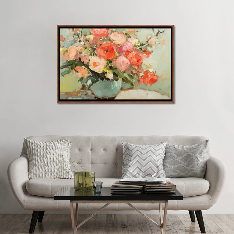 Blush Blooms - reproduction d'art murale - toile encadrée, H 32 po x l 48 po, Toile à cadre flottant sans passe-partout, Brun