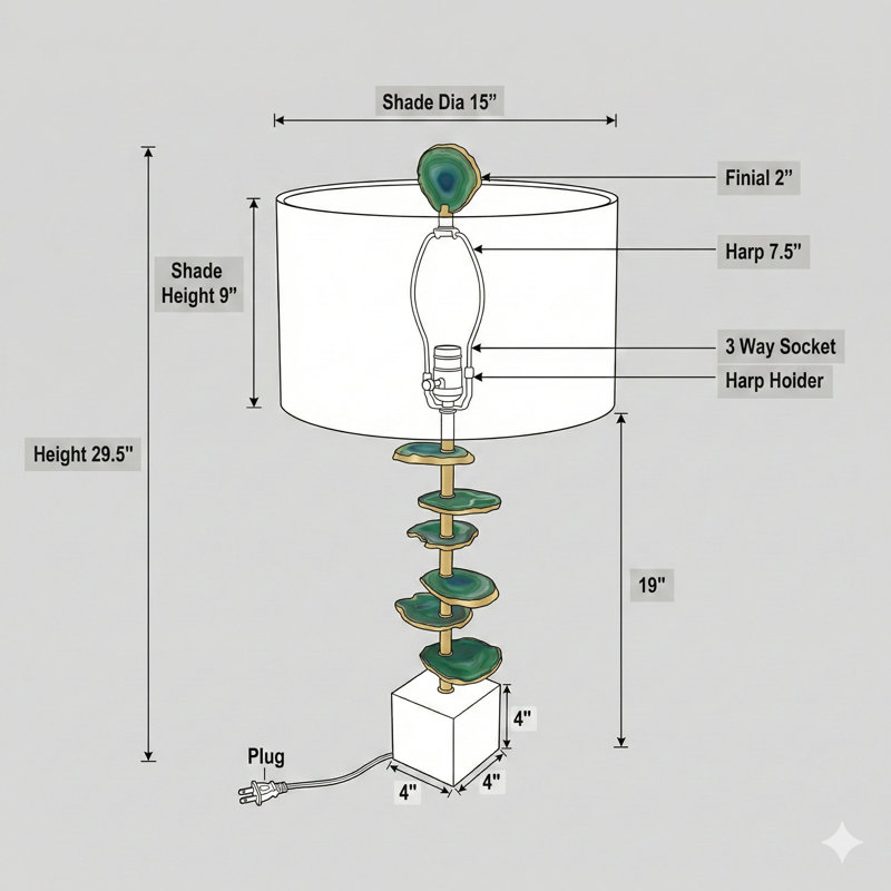D15x29.5" Verdant Agate-Slice Table Lamp W/ Marble Base