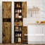 69" H Tall Bathroom Storage Cabinet With 2 Barn Doors And 1 Drawer, Narrow Storage Unit, Adjustable Shelves-1635364308