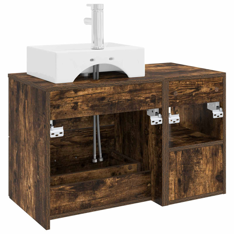 Vanity & Mirror Set, Smoked Oak