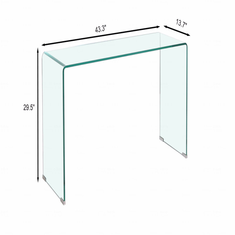 Console en verre, verre trempé transparent avec bureaux à bords arrondis, table de canapé