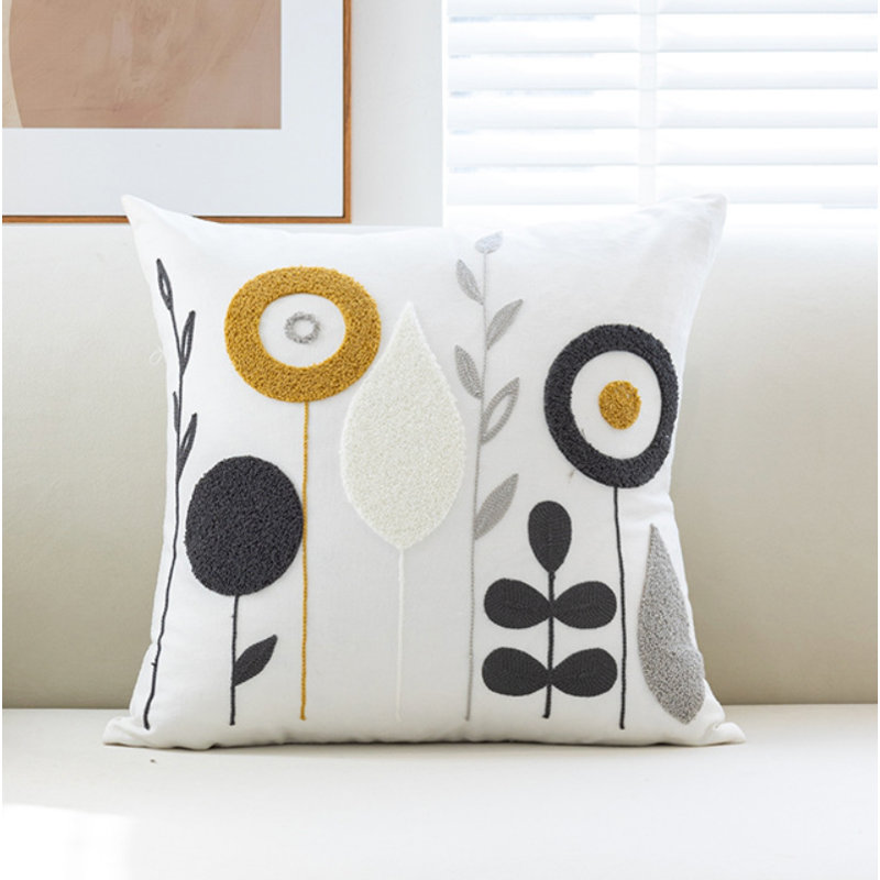 Cushion Cover, Square 45cm, White/Black Plants & Flowers