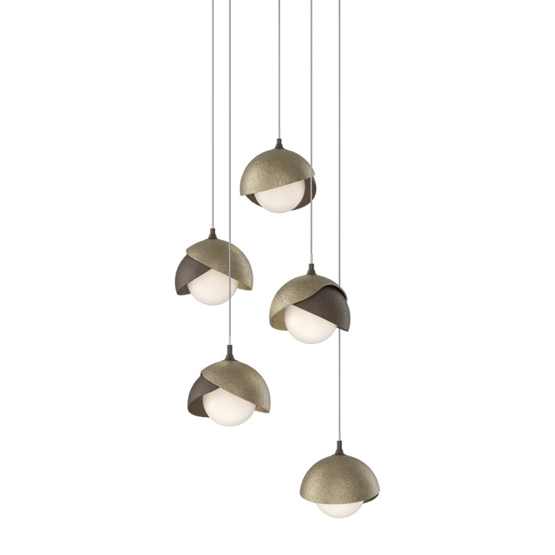 Luminaire suspendu géométrique à 5 lumières Brooklyn, Long: 15 po à 130 po, Bronze, Or doux