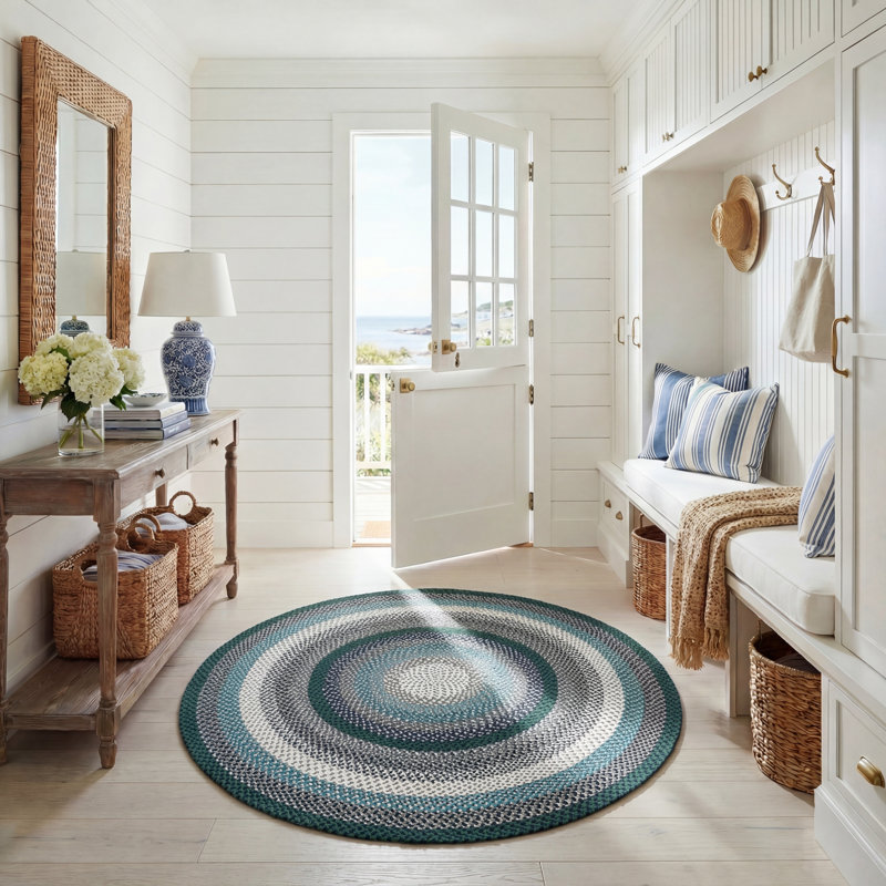 Tapis intérieur / extérieur tressé lavable à la machine, Rond 5 pi