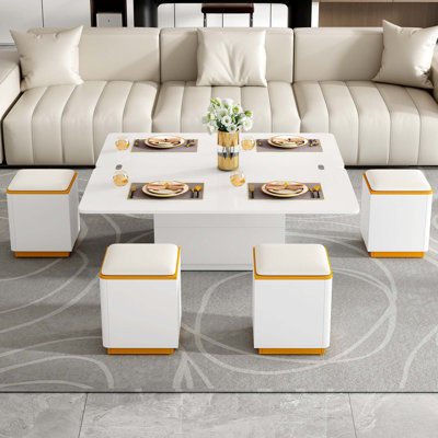 Ensemble de tables basses pliantes multifonctionnelles avec tabourets de rangement