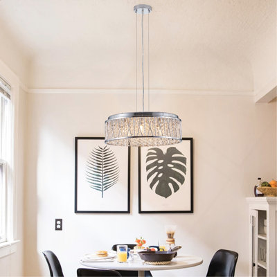 Lustre en cristal 19 po moderne, plafonnier encastré rond avec cadre en aluminium et en fer, pour îlot de cuisine, salle à manger, chambre à coucher et couloir (ampoule non incluse)