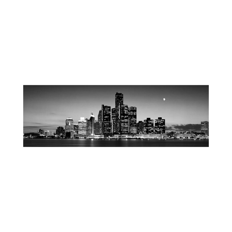 Buildings at the Waterfront, River Detroit, Detroit, Michigan, USA 1 Piece Wrapped Canvas Panoramic Wall Art