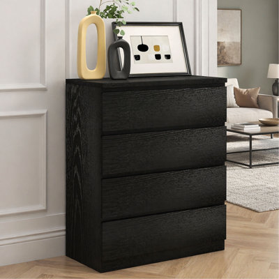4 Drawer Dresser,Modern Storage Chest of Drawers,31.5In Black Dresser for Closet with Handle-Free Design, Closet Chests Organizer for Bedroom, Living Room