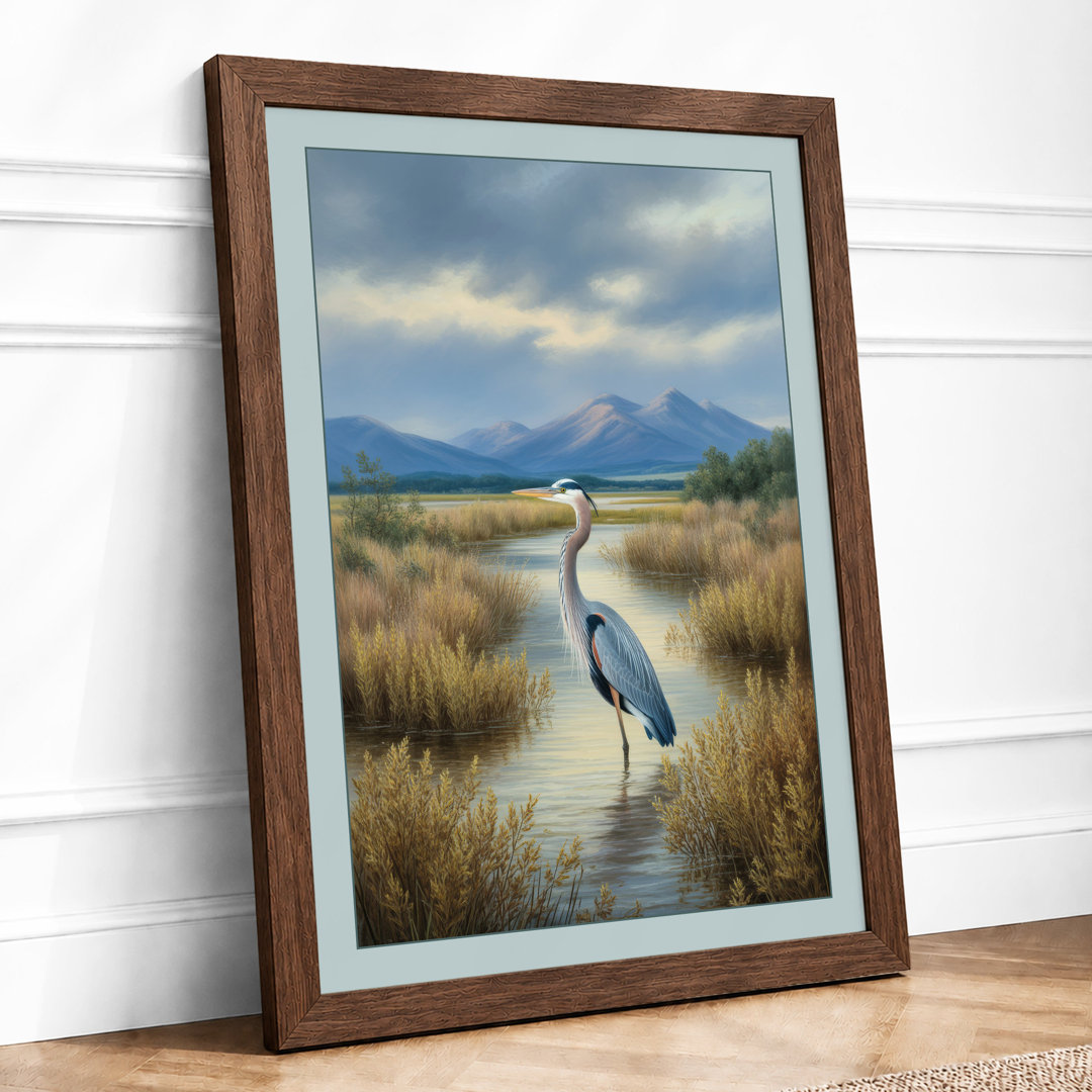 Heron in Wetland Coastal - Framed Print
