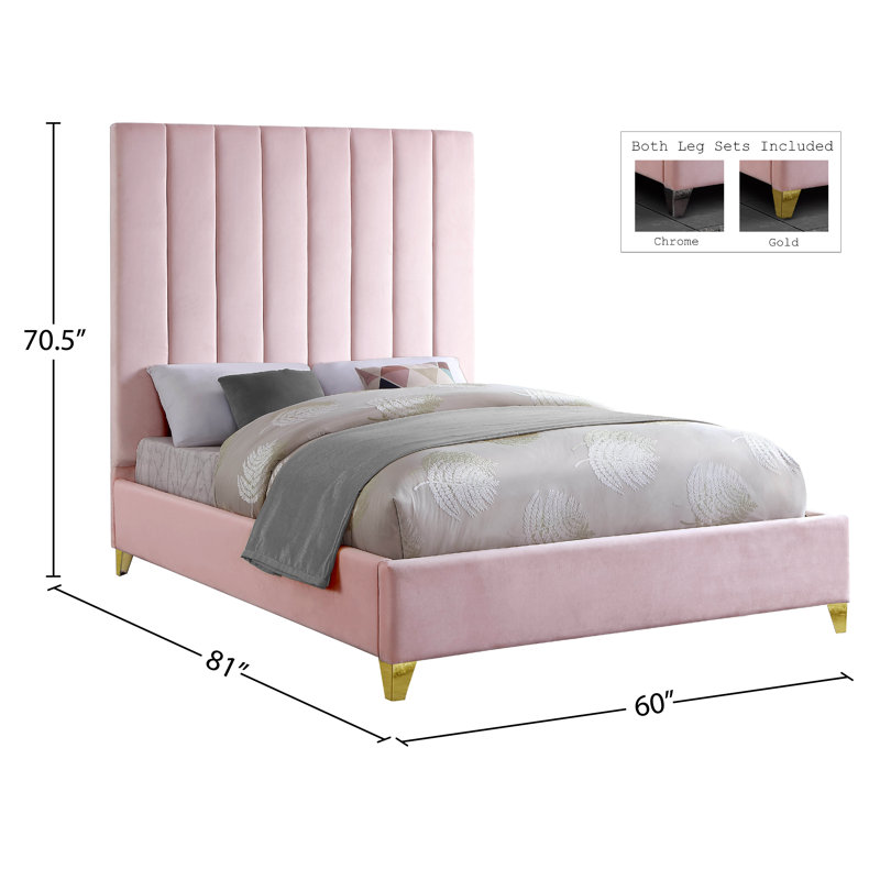 Lit plateforme tapissier Sibert, Double, Velours rose
