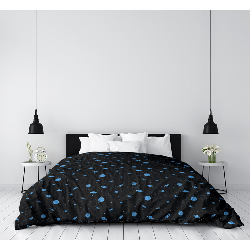 Housse de couette Katelyn Elizabeth, Housse de couette pour grand lit, Noir / Bleu, Microfibre