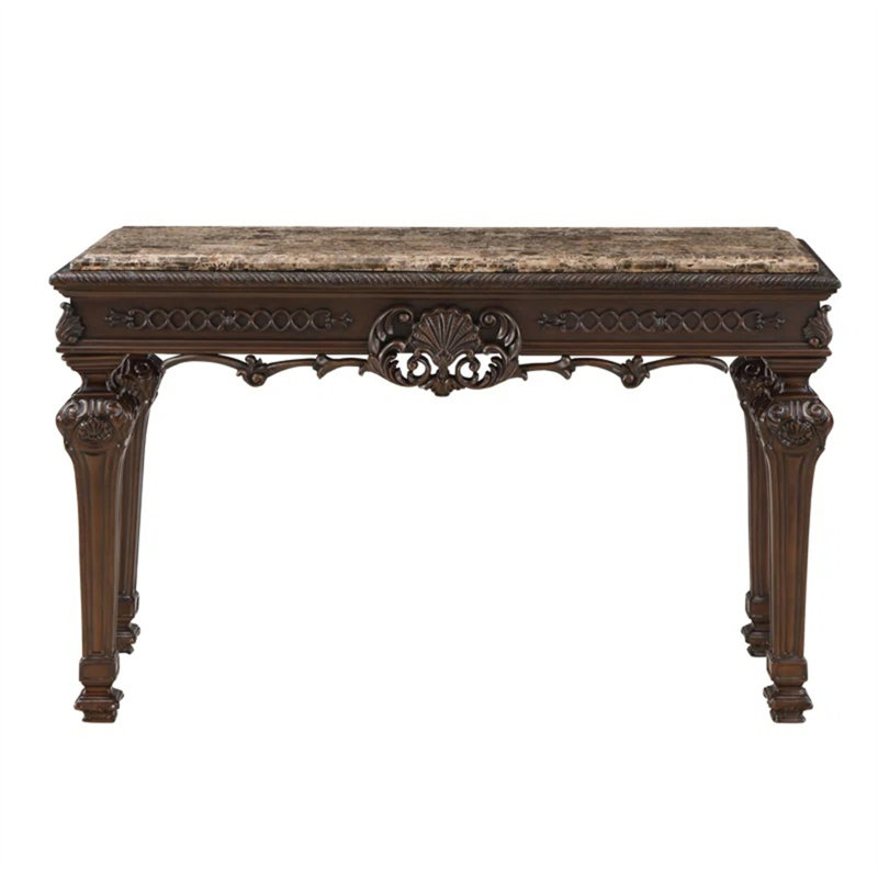 Console traditionnelle en bois massif avec plateau en marbre
