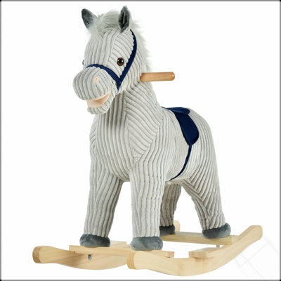 Qaba Kids Rocking Horse For Toddler 3-5, Plush Ride On Horse Wooden Rocker With Realistic Sounds