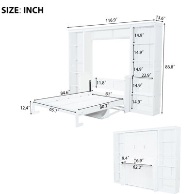 Bed With Desk & Bookshelf, White - Space Saving Functional Setup Bookshelf Stable Efficient Design