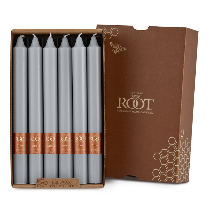 Root Candles Unscented Taper Candle, 9" H x 0.88" W x 0.88" D, Gray