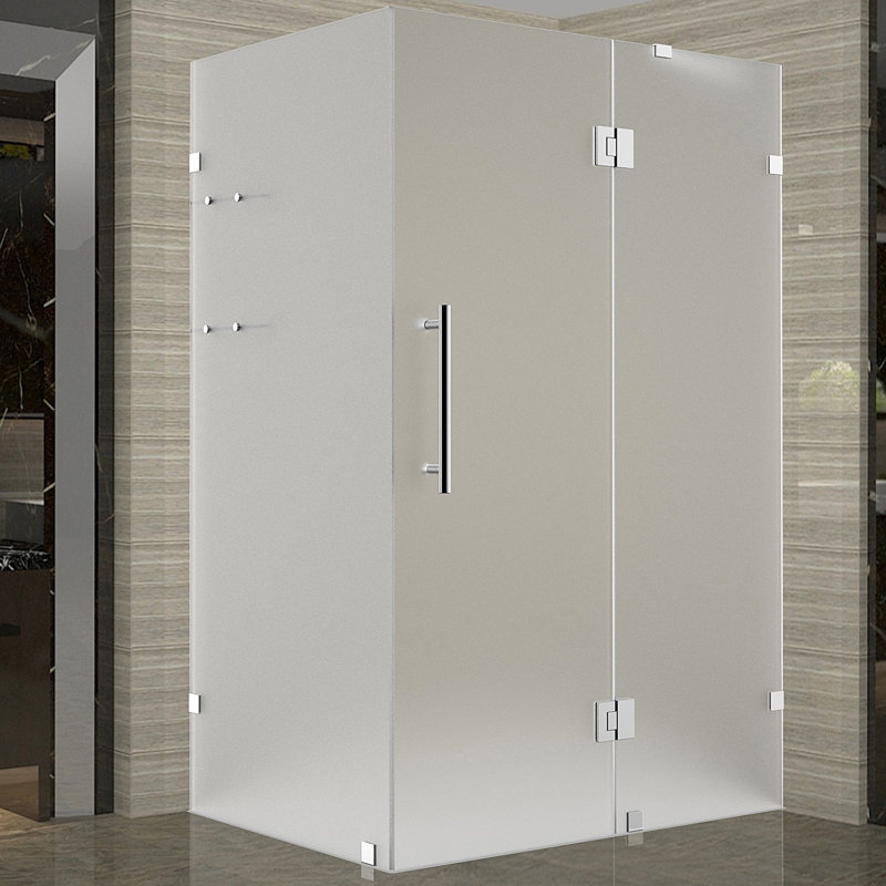 Cabine de douche carrée à charnière 42 po x 72 po Avalux GS, Acier inoxydable brossé, Givré