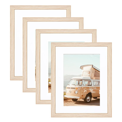 Picture Frame With Mat, Natural Wood Picture Frames Set Of 4 Packs, Wood Frame High Definition Glass Frame, MDF Wood Frame Tabletop And Wall Mounting Horizontal Or Vertical Display