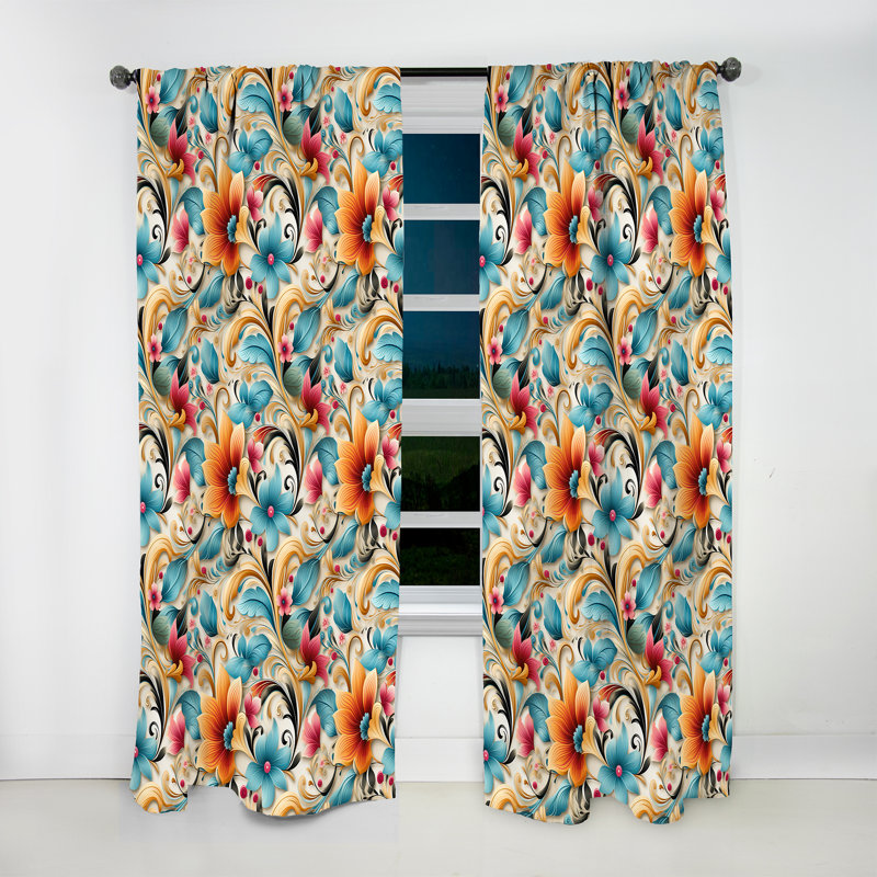 Vintage marocain Rich Tones Flowers II - Rideau glamour - Velours obscurcissant - 1 panneau, L 52 po x L 90 po