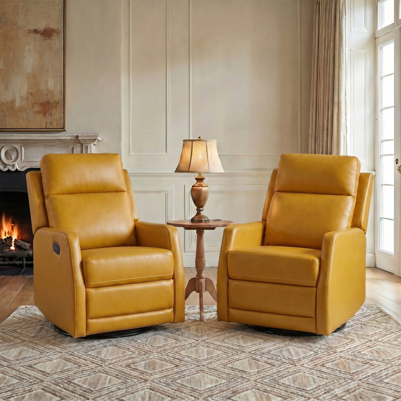 Fauteuil inclinable et pivotant en similicuir pivotant de 26,5 po Giselle, Moutarde