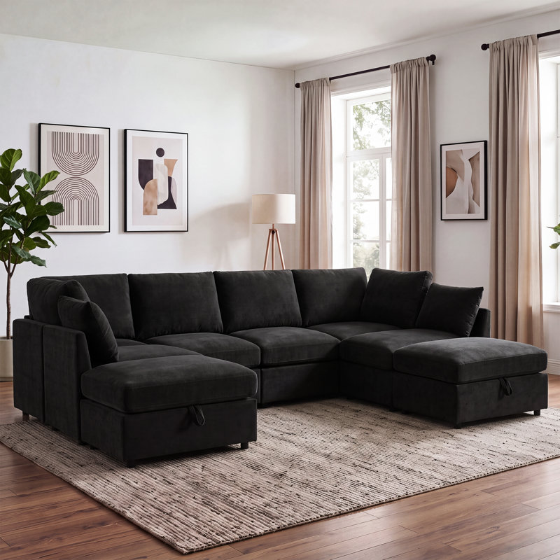  Canapé modulaire en U Sarang, Chenille noir