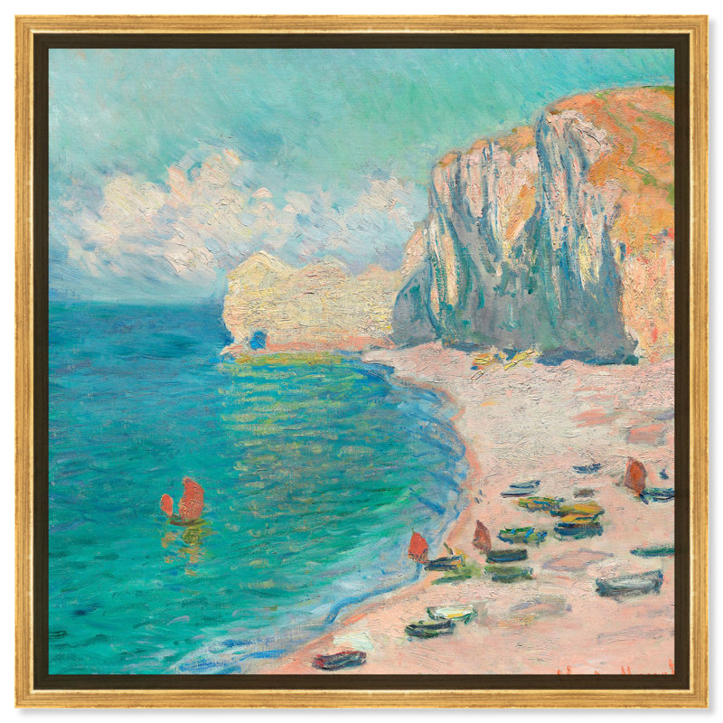 «The Beach» par Monet, art mural paysage côtier par Art Remedy, Cadre doré, H 41 po x l 41 po