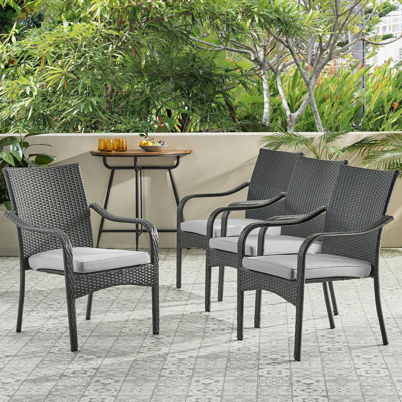 Chaise d'extérieur empilable en rotin PE avec structure en fer (ensemble de 4), gris