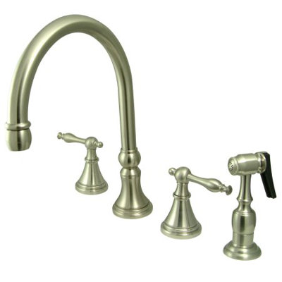12" Deck Mount Double Handle Widespread Kitchen Faucet with Metal Lever Handle