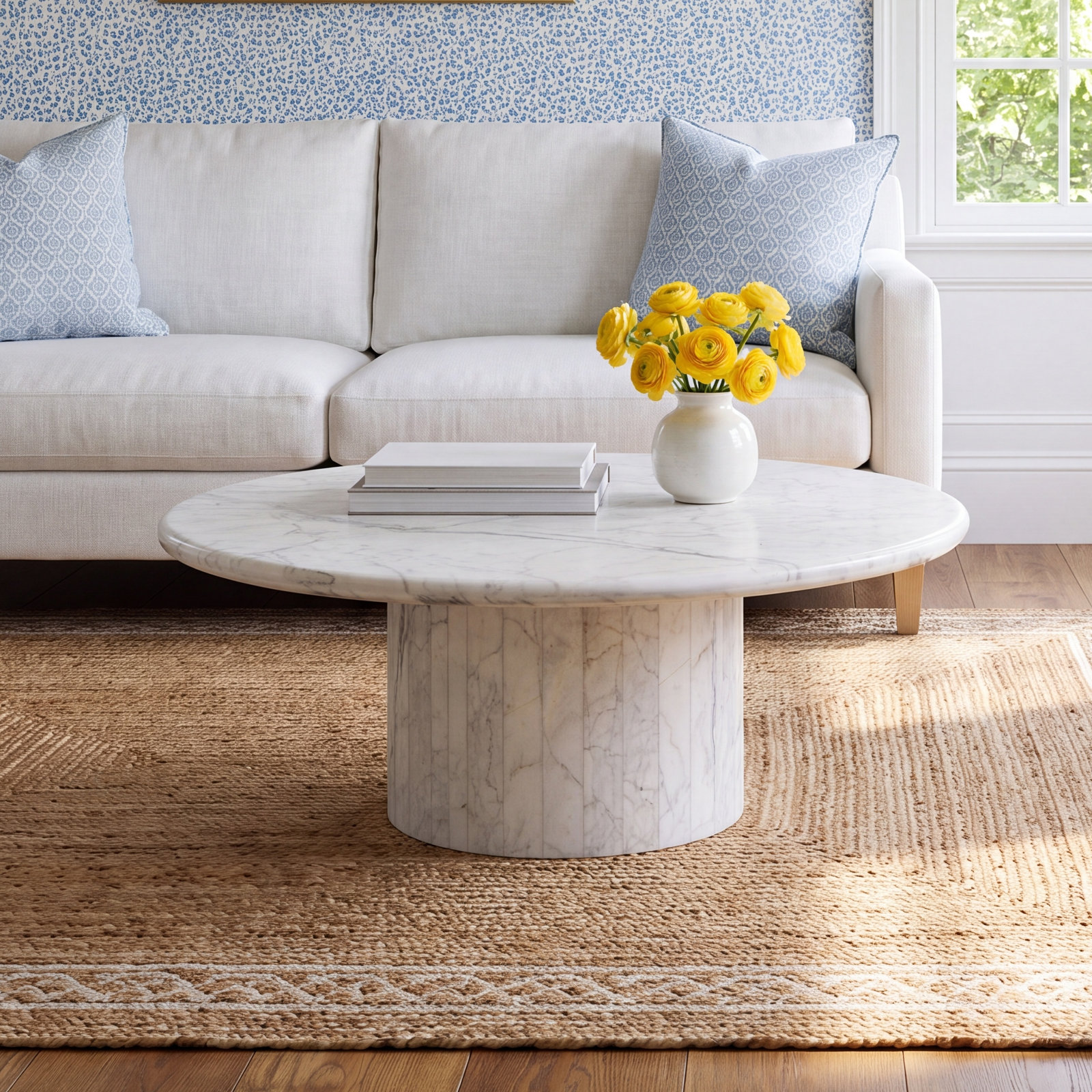 Brennan Genuine Marble Coffee Table, 15.5" H x 40.75" L x 34" W