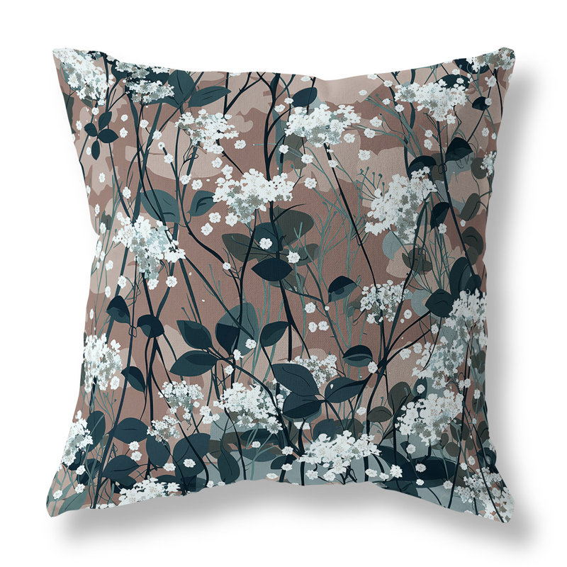 Ink and Leaf Indoor/Outdoor Square Throw Pillow, 18"H x 18"W, Blue/Purple