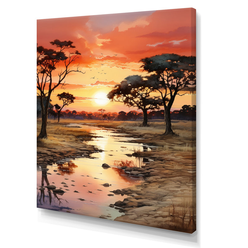 Alsey " African Sunset Oasis II ", 32" H x 24" W x 1" D, Wrapped Canvas