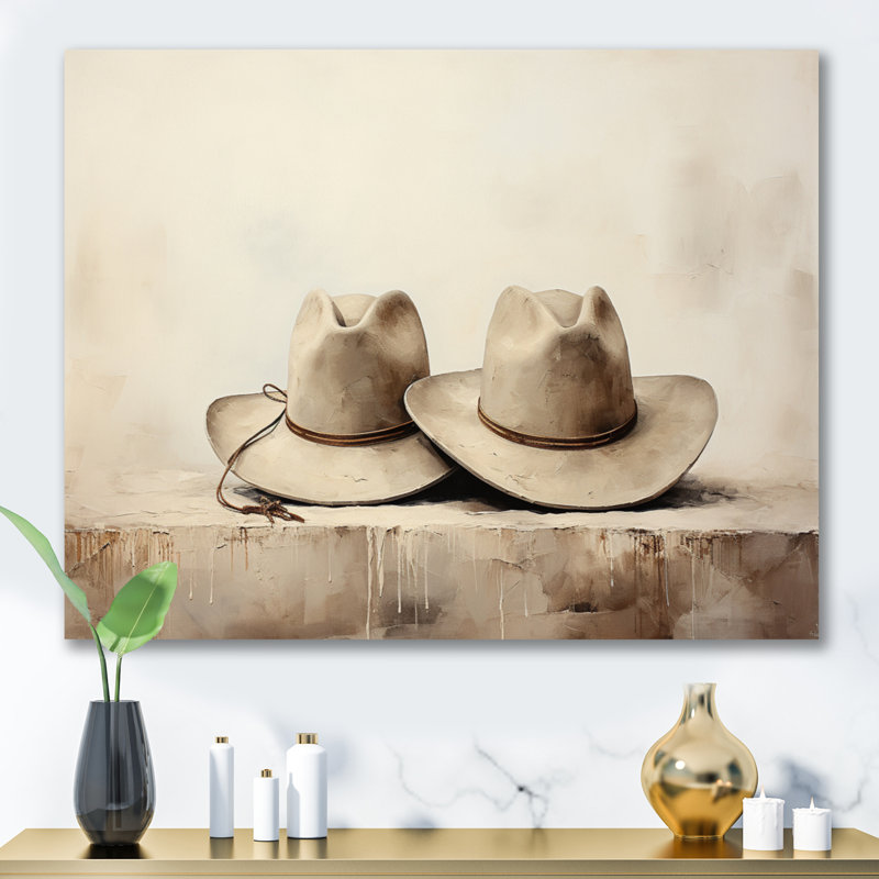 Cowboy Hat Minimalism Style III - Cowboys Wall Decor, 16" H x 32" W, Wrapped Canvas, No Frame