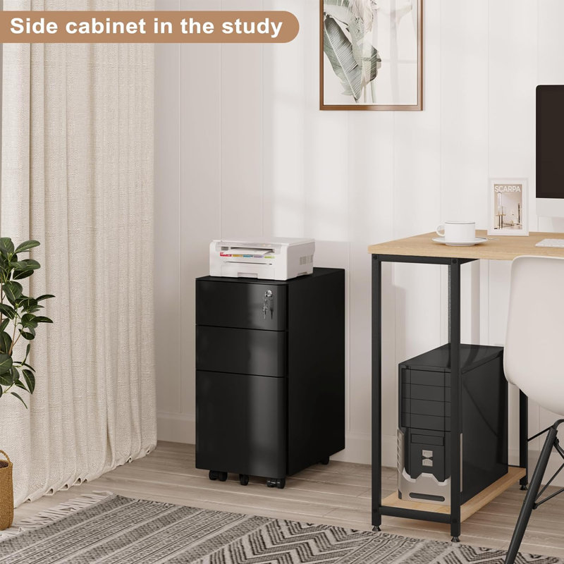 Holice 30cm Wide 3 -Drawer Mobile File Cabinet, Black