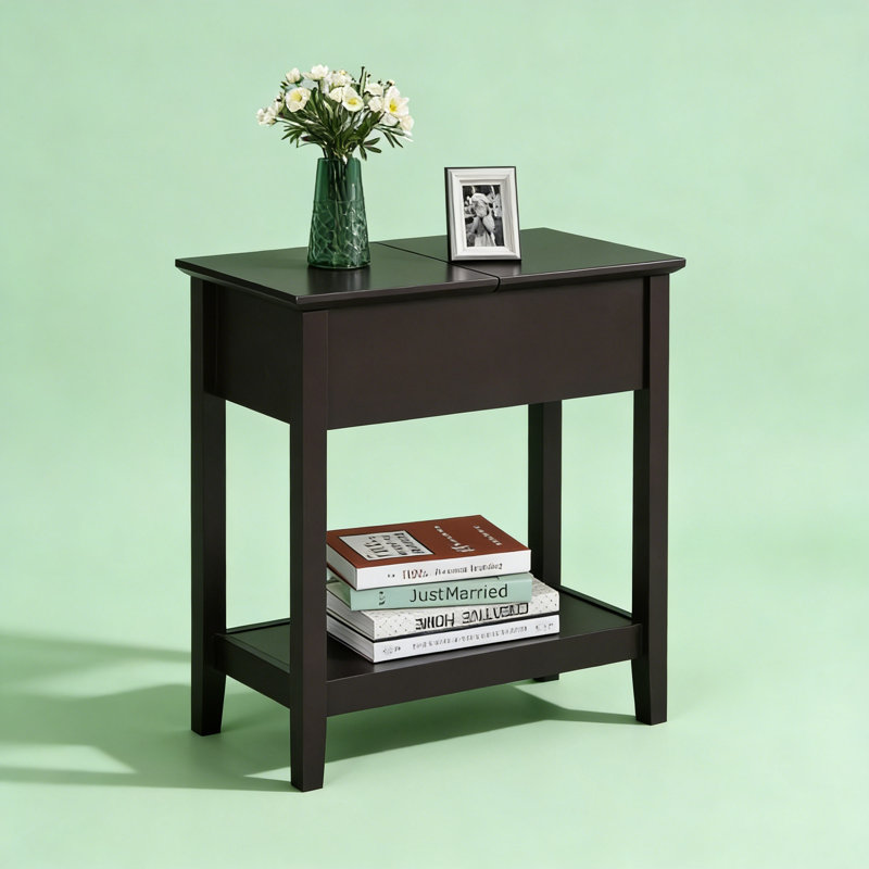 End Table,Narrow Side Table with Flip Top,Storage Cabinet,Bottom Shelf for Living Room