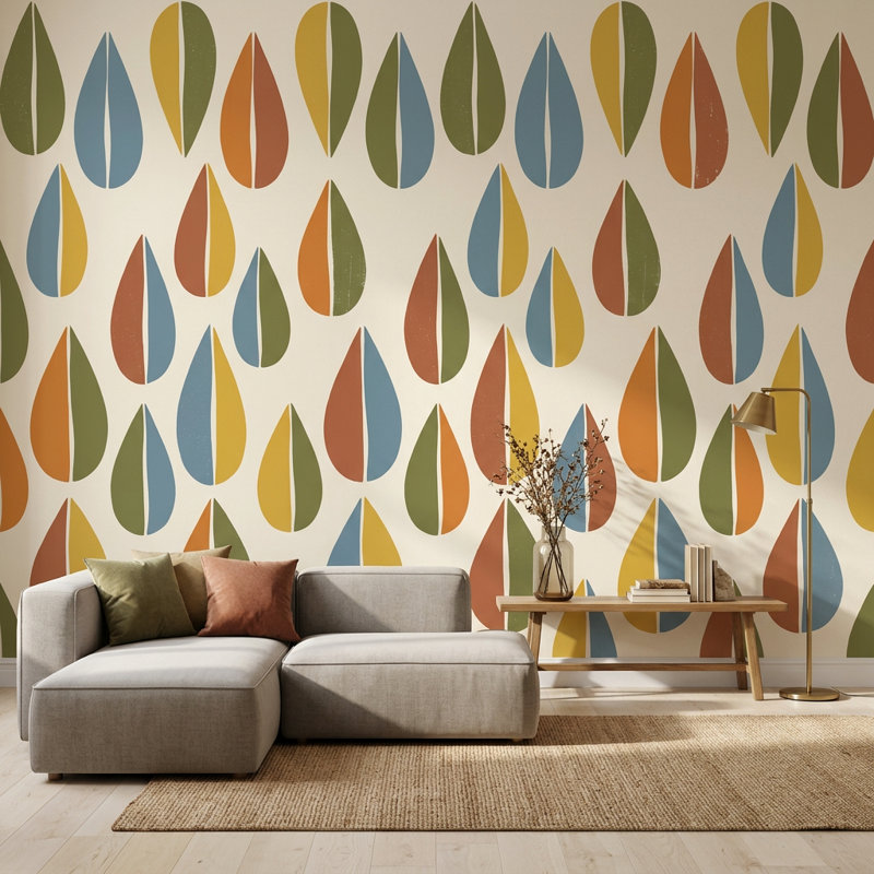 Décoration murale rétro rétro Mid-Century, Non tissé, 120 po x 96 po